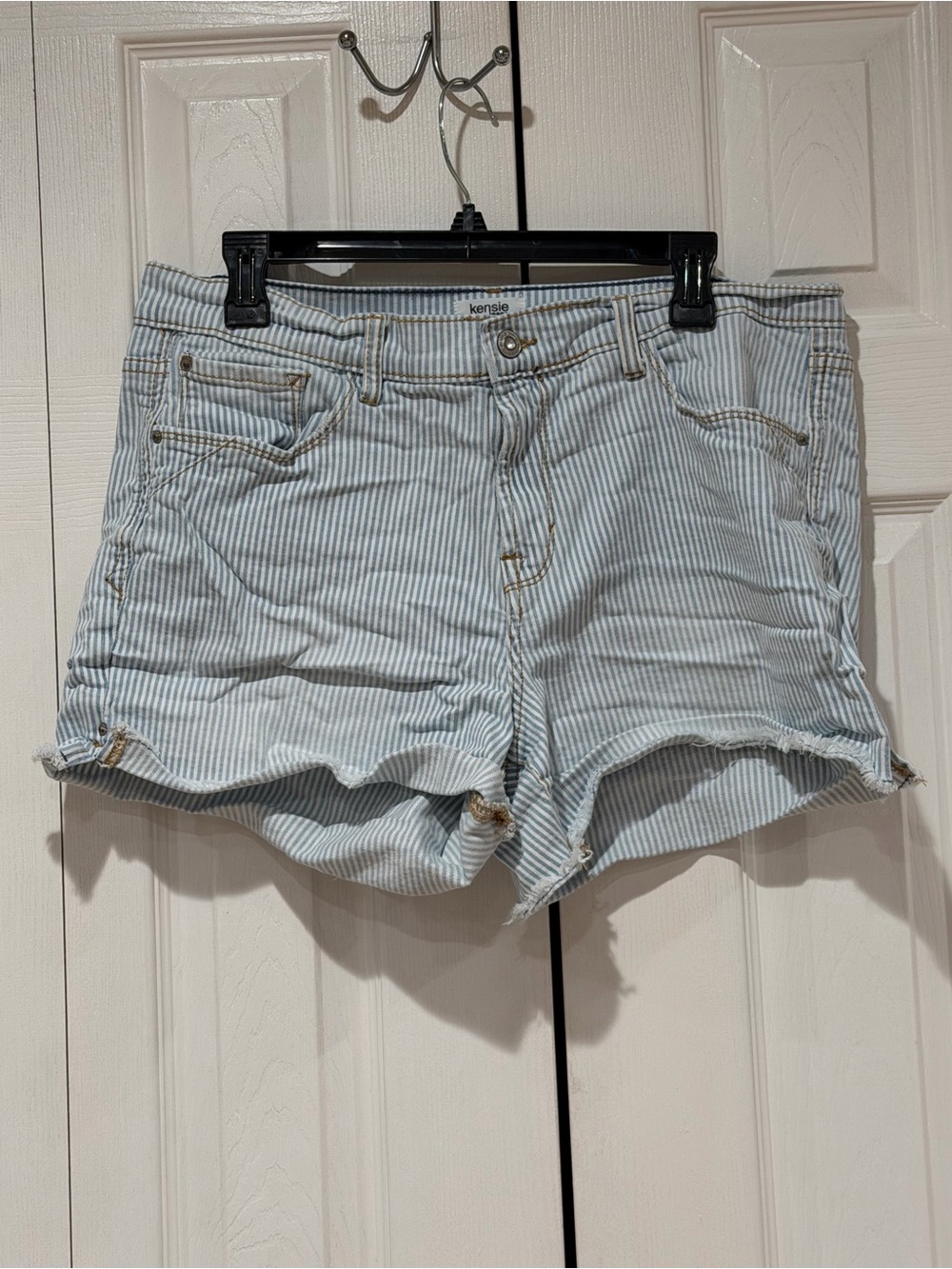 Kensie Light Blue Pinstriped Denim Shorts